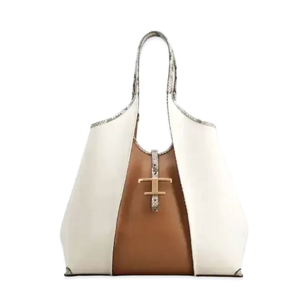 TOD'S Timeless Canvas & Leather Shopping Bag Medium "Beige/Brown"