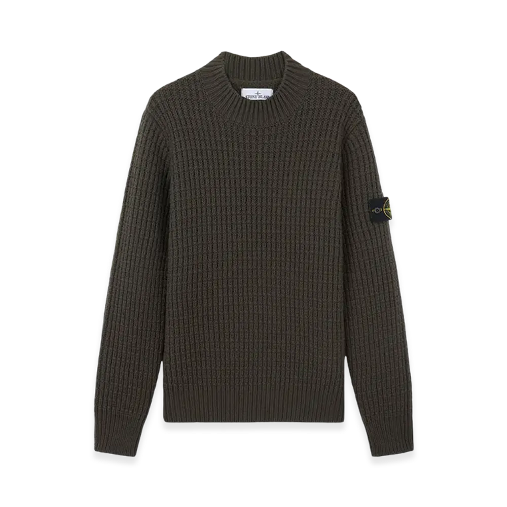 Stone Island 537D5 Double Weave Pure Wool Mock Neck Sweater with Checkered Stitch - 24FW "Musk Green"