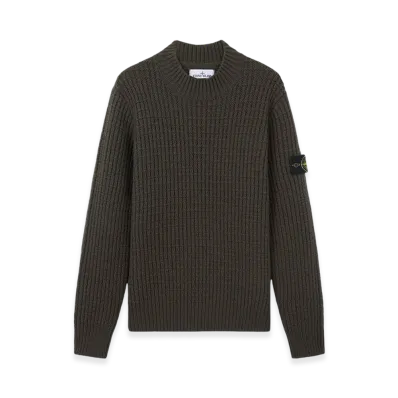 Stone Island 537D5 Double Weave Pure Wool Mock Neck Sweater with Checkered Stitch - 24FW "Musk Green"