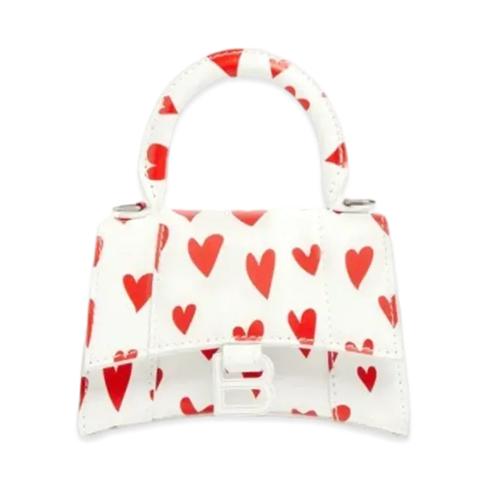 BALENCIAGA Valentine'S Day 22 Hourglass Mini Handbag With Chain Heart Printed "White"