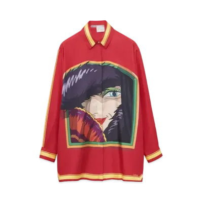 LOEWE x Howl's Moving Castle Witch Of The Waste Shirt In Silk "Pink/Yellow"