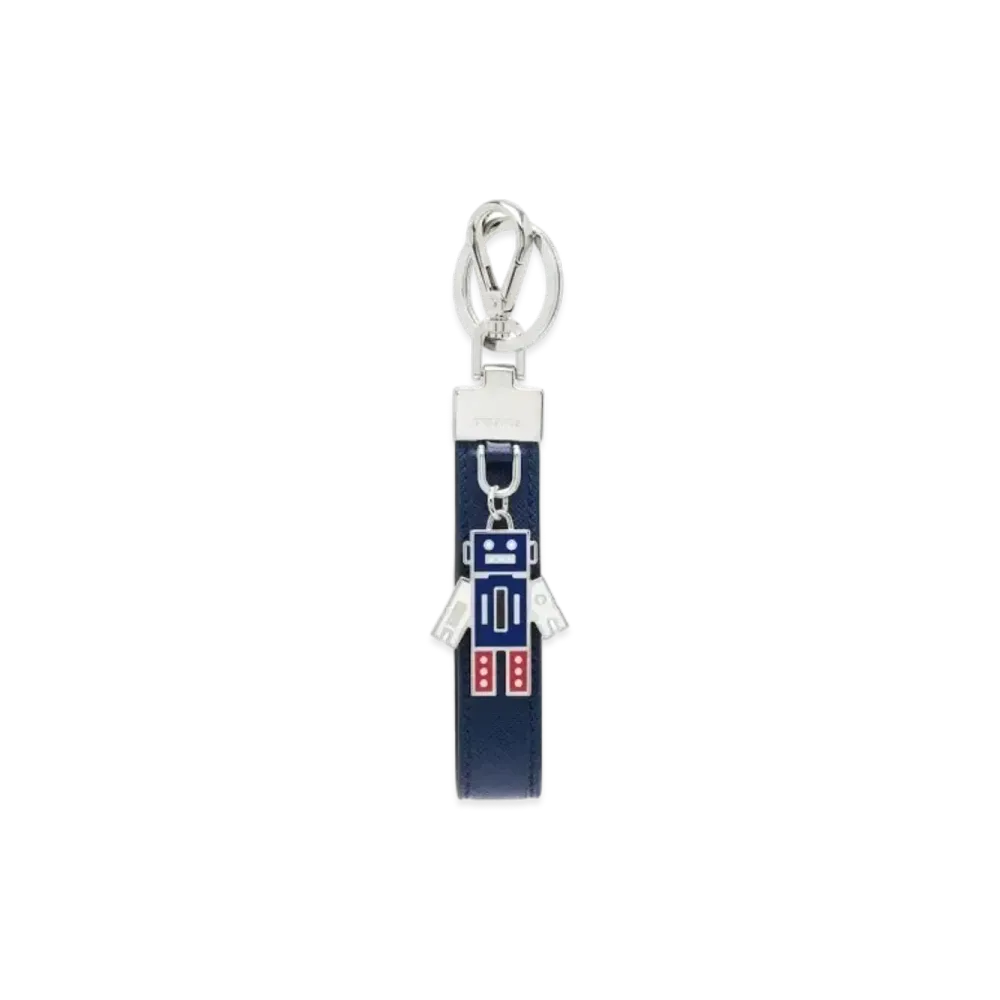 PRADA Saffiano Leather Keychain "Navy"