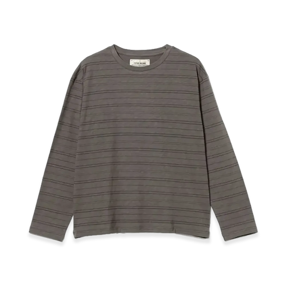 BEAMS FUTURE ARCHIVE Slub Border Long Sleeve Tee "Charcoal"