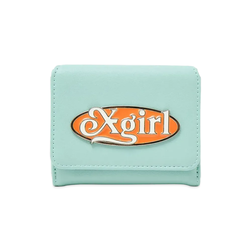 X-Girl Women's Oval Logo Clasp Faux Leather Mini Wallet "Light Green"