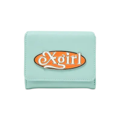 X-Girl Women's Oval Logo Clasp Faux Leather Mini Wallet "Light Green"