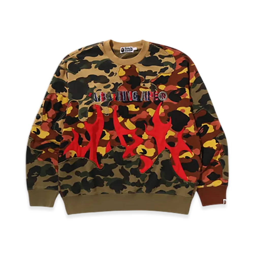A BATHING APE 1St Camo Upcycled Relaxed Fit Crewneck Sweatshirt "Multi"