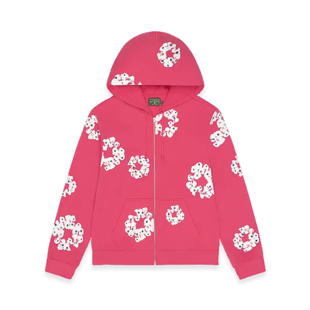 DENIM TEARS Rhinestone Cotton Wreath Zip Hoodie "Pink"