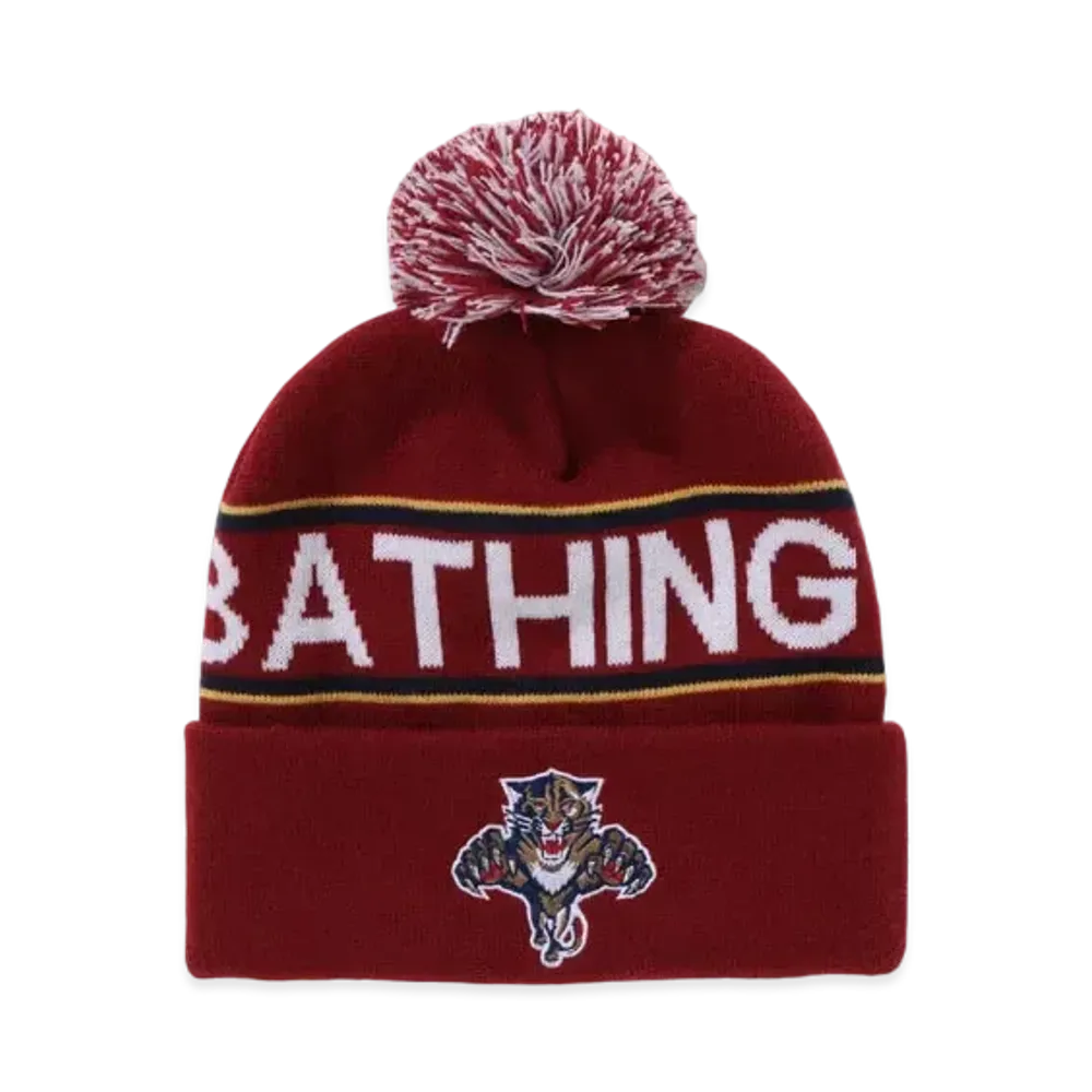 A BATHING APE x Mitchell & Ness x NHL Pom Beanie "Burgundy"