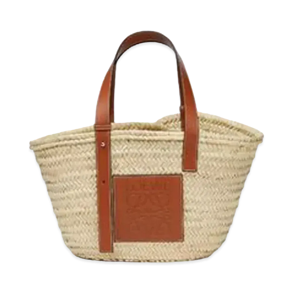 LOEWE Basket Bag In Palm Leaf and Calfskin "Natural/Tan"