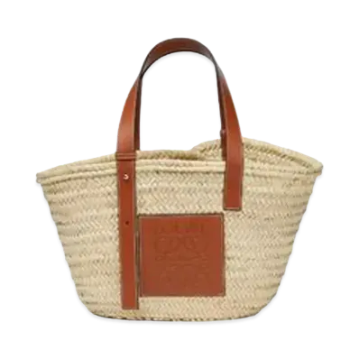 LOEWE Basket Bag In Palm Leaf and Calfskin "Natural/Tan"