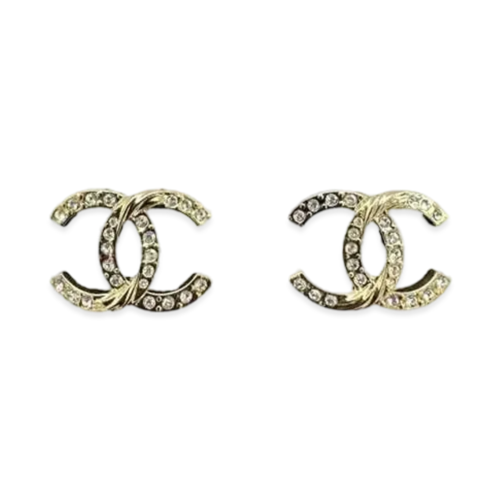 CHANEL CC Logo Crystal Stud Earrings "Gold"