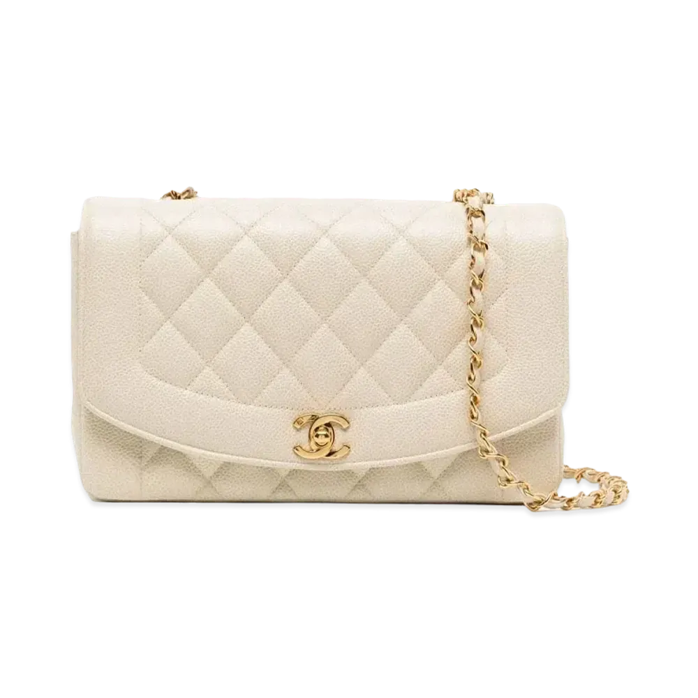 CHANEL Matelasse Diana Flap 25 Chain Shoulder Caviarskin "White"
