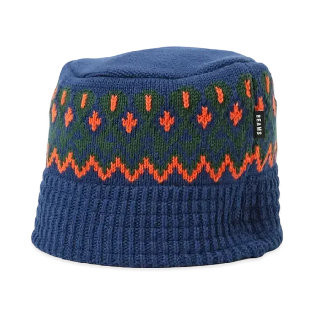 BEAMS Jacquard Knit Bucket Hat "Navy"