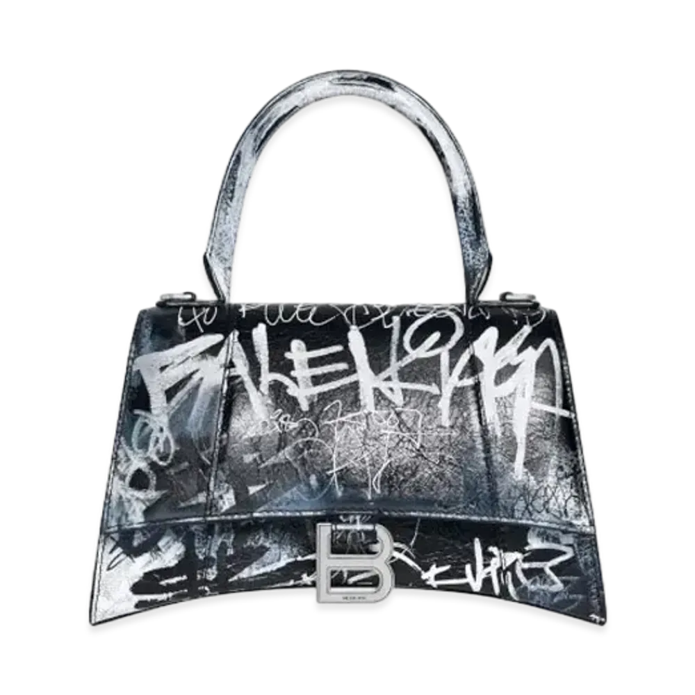 BALENCIAGA Hourglass Small Graffiti Handbag "Black"