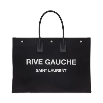 Saint Laurent Rive Gauche Large Tote Bag In Printed Canvas and Leather "Noir Et Blanc"