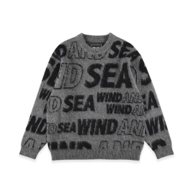 WIND AND SEA Shaggy Logo Knit Sweater "Gray"