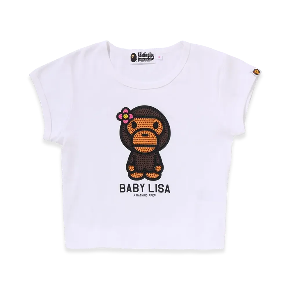 A BATHING APE Crystal Stone Cropped Tee "White"