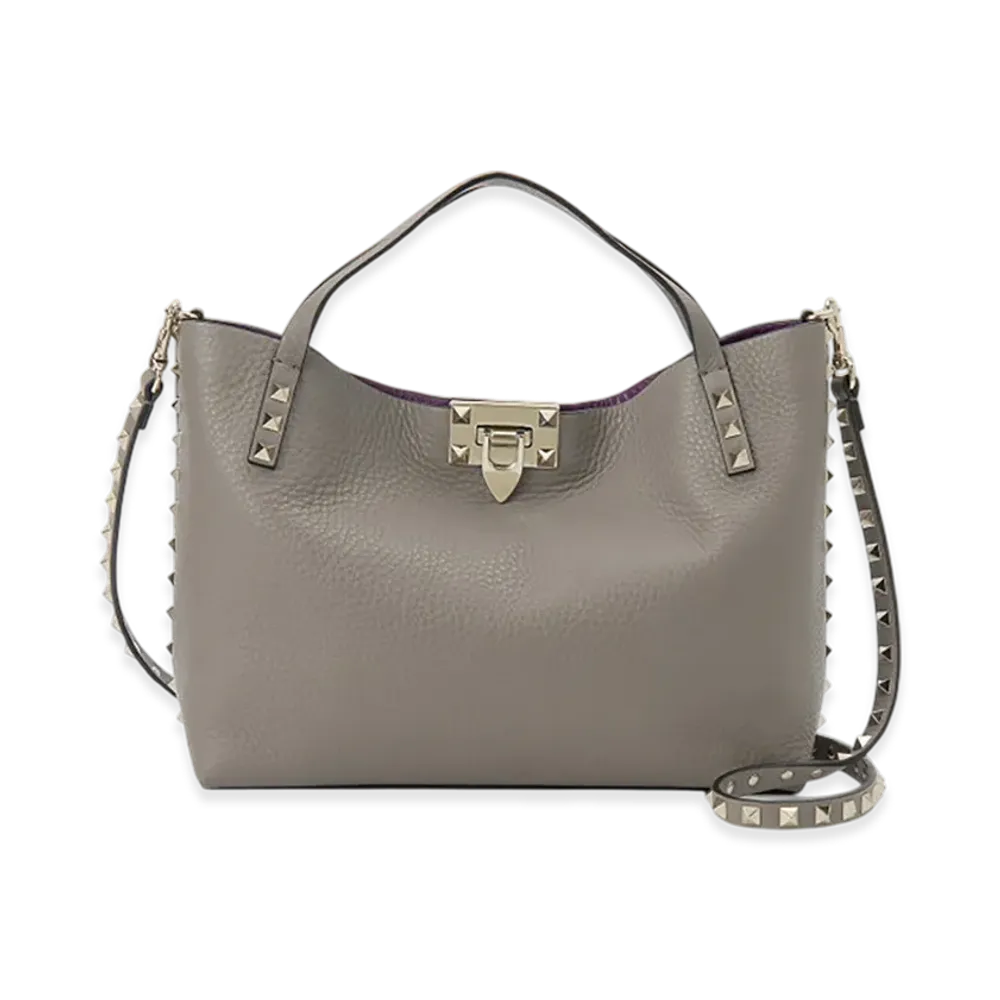 Valentino Rockstud Double Handle Bag "Moon Taupe/Prune"