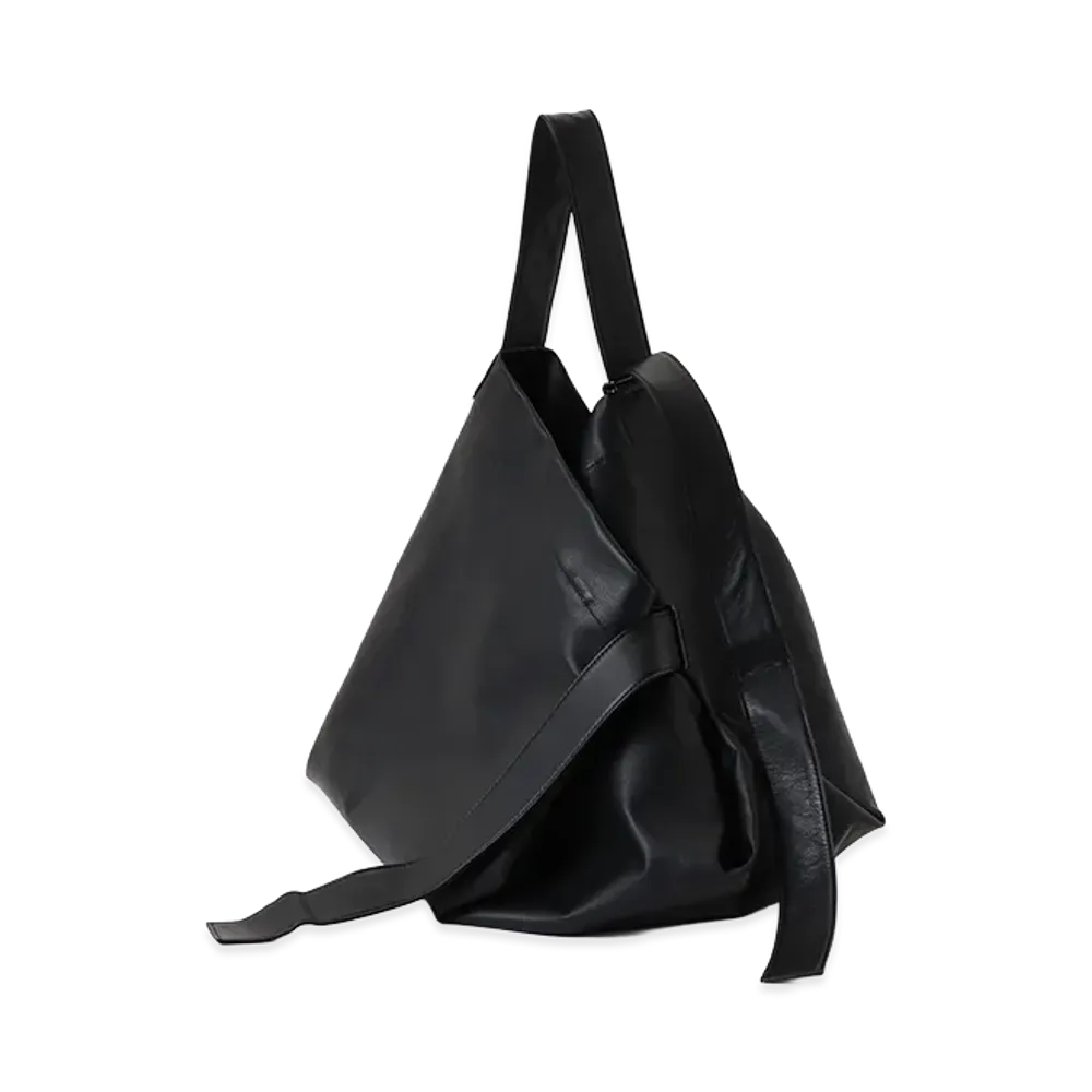 Y's Semi Gloss Leather Belted Tote Bag L "Black"