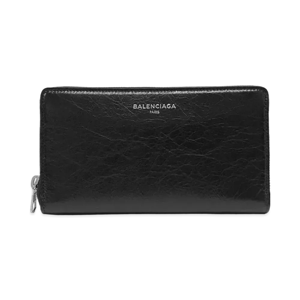 BALENCIAGA Logo Round Zip Wallet "Black"