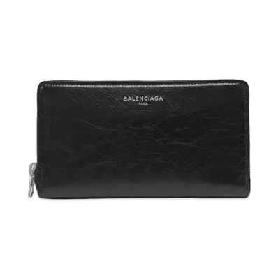 BALENCIAGA Logo Round Zip Wallet "Black"