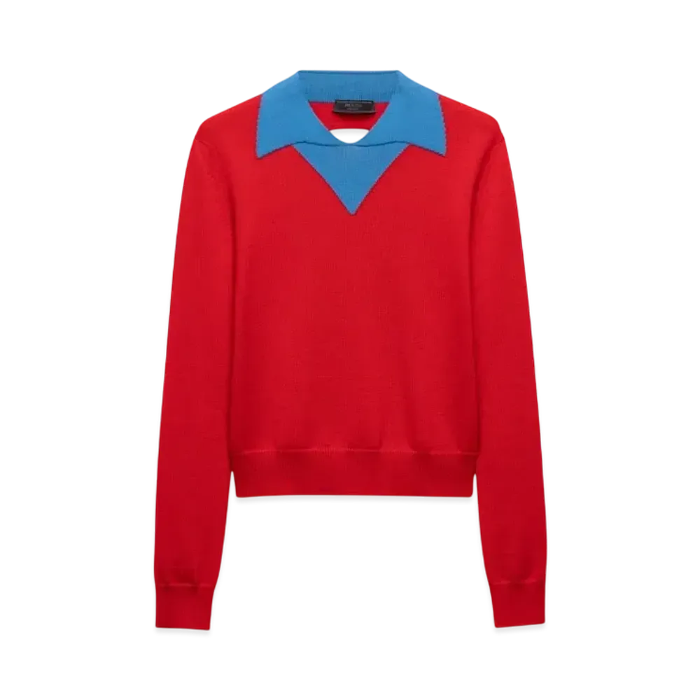 PRADA Men's Wool Polo Shirt "Red/Turquoise Blue"