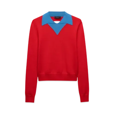 PRADA Men's Wool Polo Shirt "Red/Turquoise Blue"