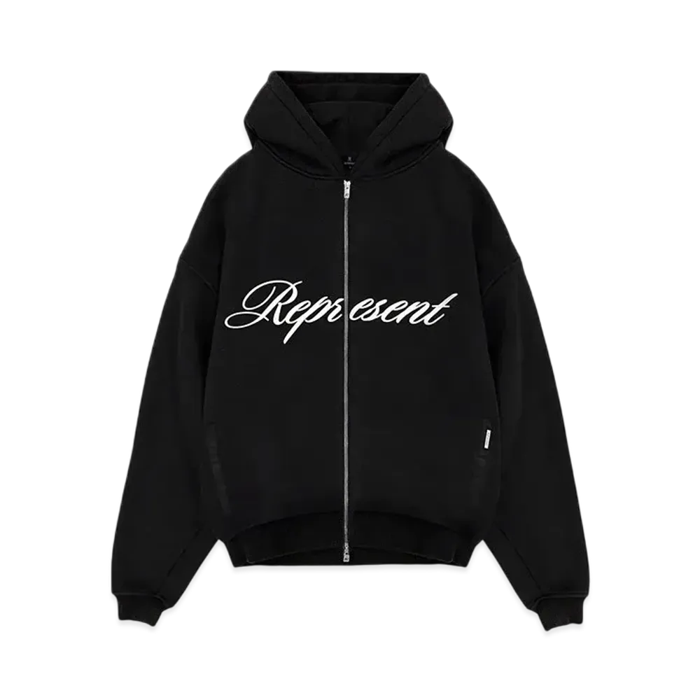 REPRESENT Script Logo Zip Hoodie "Black"
