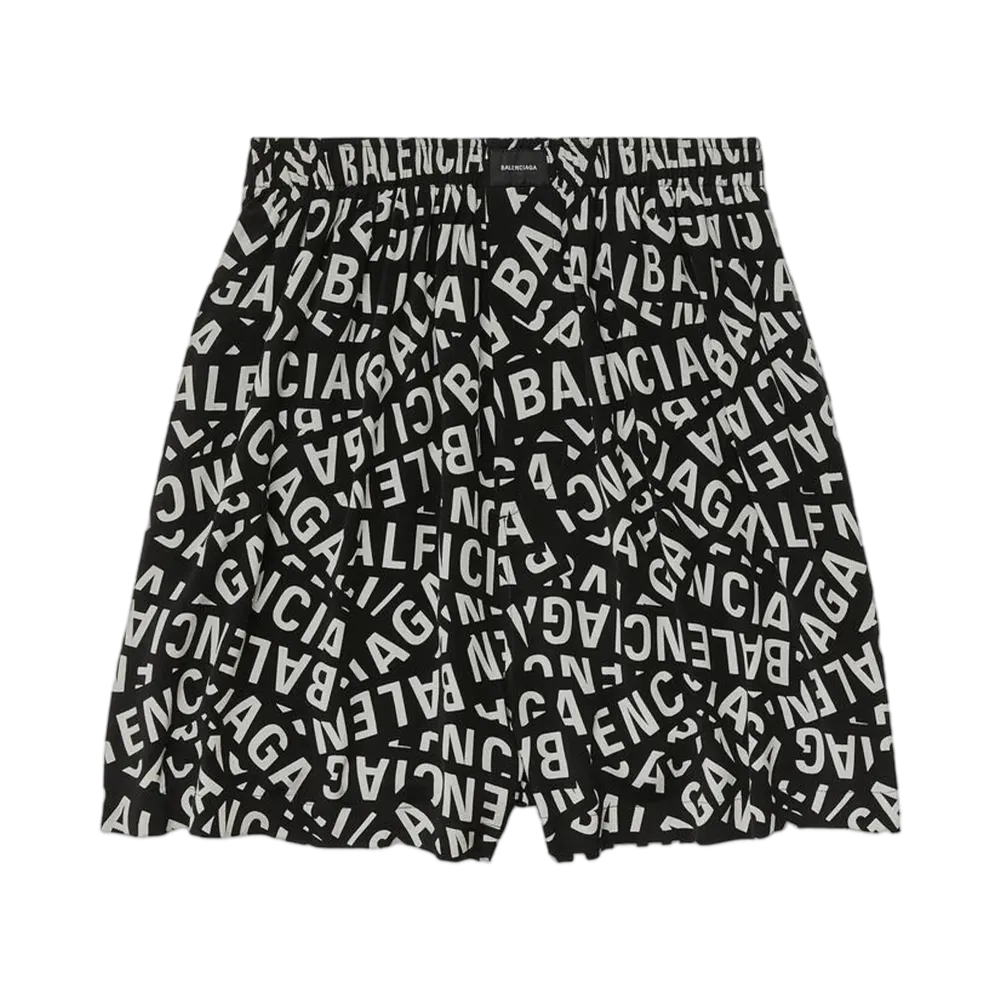 BALENCIAGA Men's Logo Strips Pyjama Shorts in Viscose Poplin "Black"