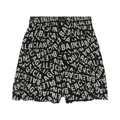 BALENCIAGA Men's Logo Strips Pyjama Shorts in Viscose Poplin "Black"