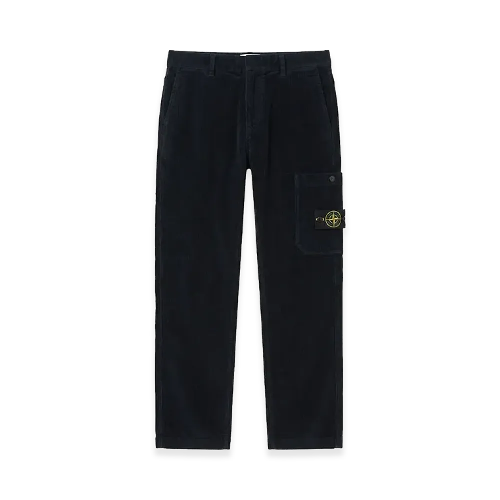 Stone Island Logo Corduroy Flat Front Slacks "Navy"