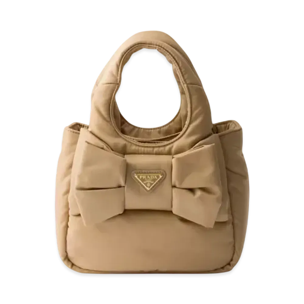 PRADA Padded Re-Nylon Mini-Bag with Bow "Beige"