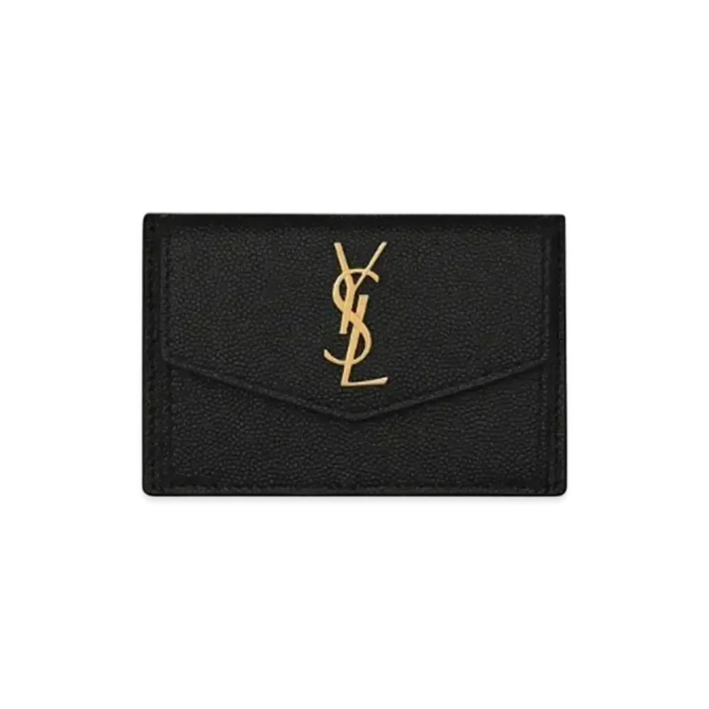 Saint Laurent Uptown Card Case In Grain De Poudre Embossed Leather "Black"