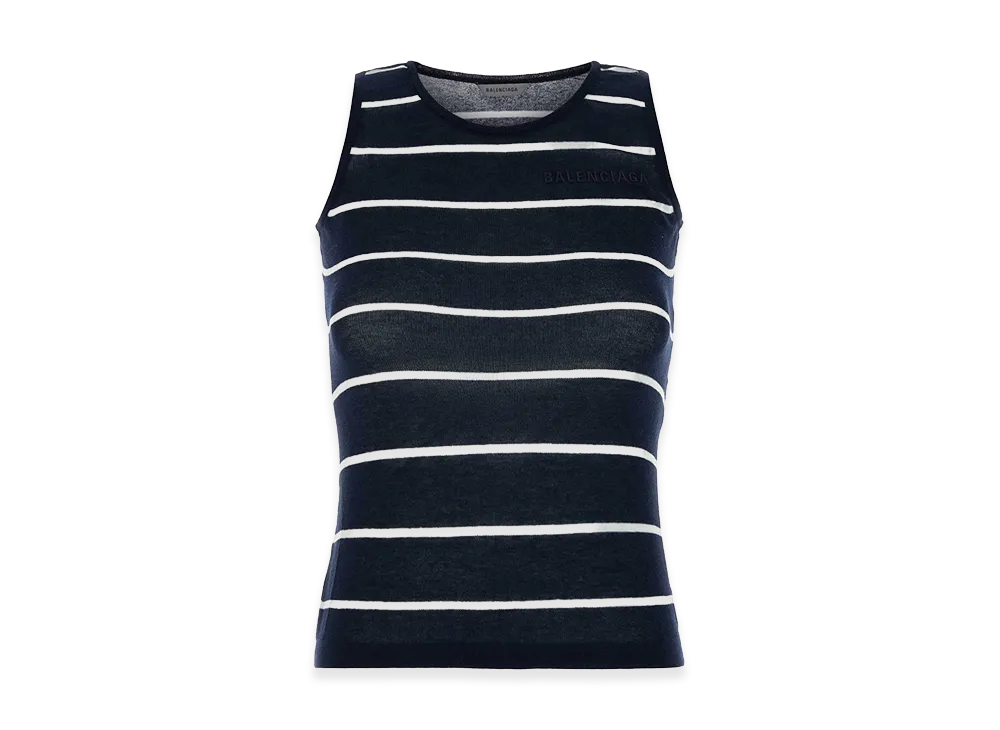 BALENCIAGA Women's Embroidered Knit Tank Top "Navy"