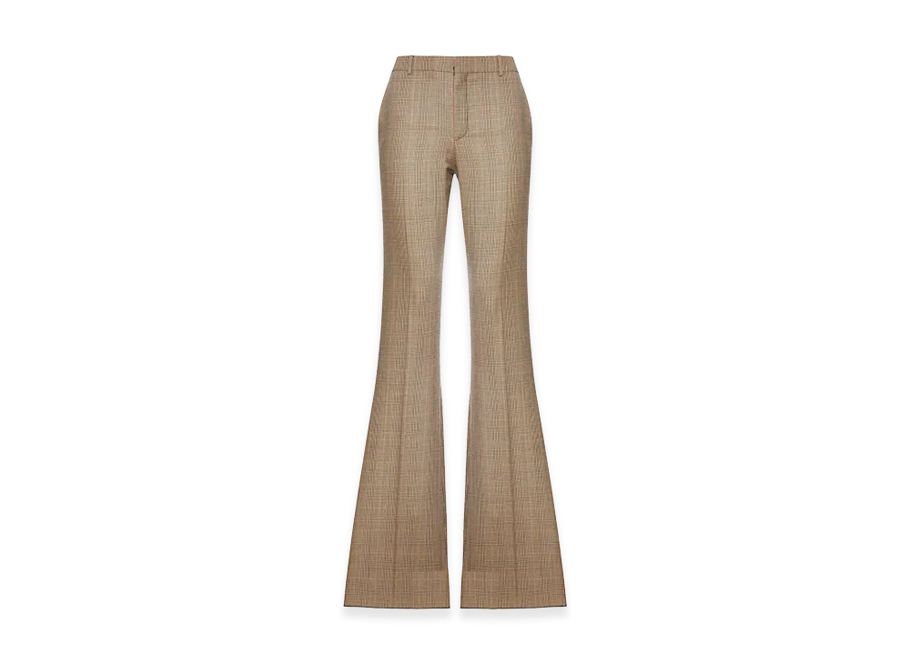 Saint Laurent Women's Prince Of Wales Flared Trousers In Prince Of Wales Houndstoned Wool "Nude/Neutrals"