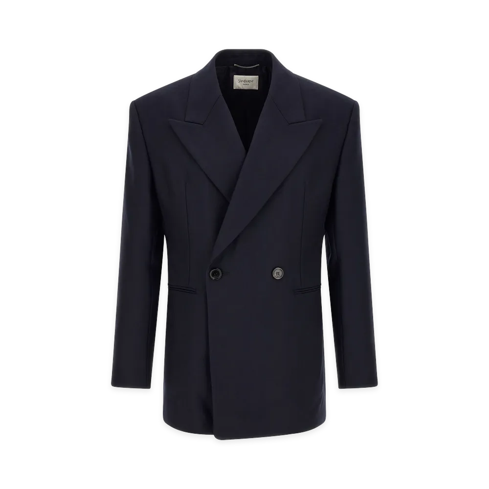 Saint Laurent Felted Wool Gabardine Blazer Jacket "Blue"