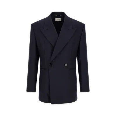 Saint Laurent Felted Wool Gabardine Blazer Jacket "Blue"