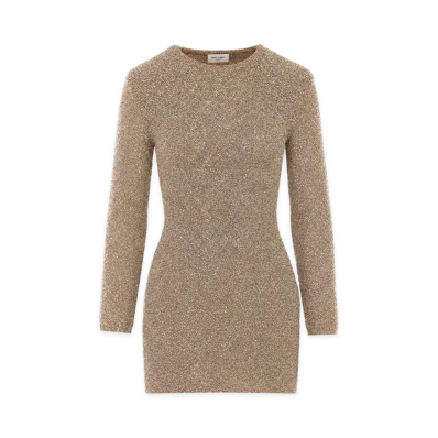 Saint Laurent Women's Sequin Mini Dress In Knit "Beige"