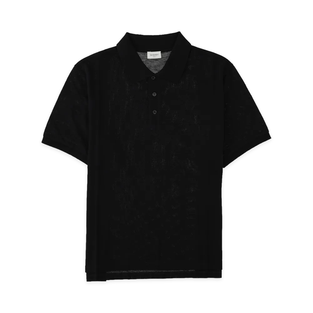 Saint Laurent Cassandre Cotton Pique Polo Shirt "Black"