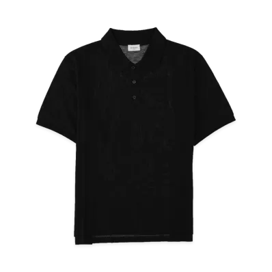 Saint Laurent Cassandre Cotton Pique Polo Shirt "Black"