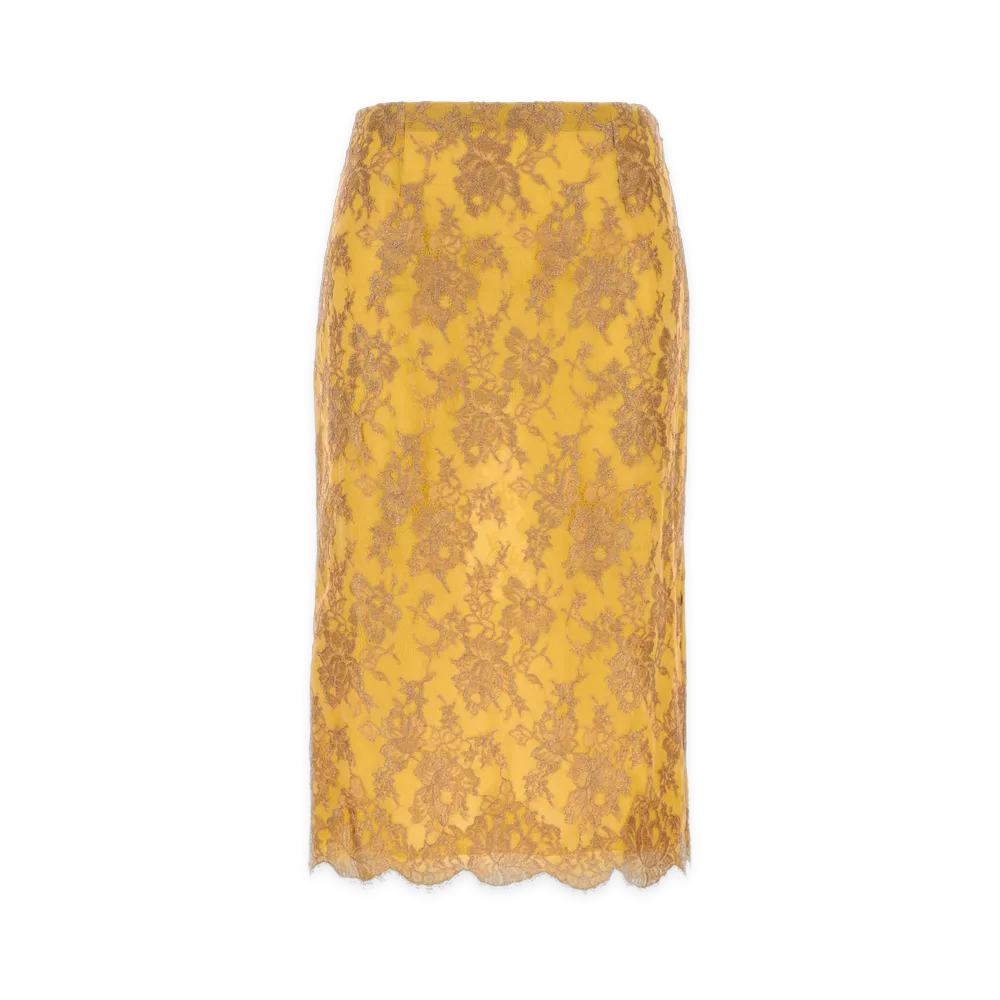 Saint Laurent Women's Lace Midi Skirt "Gold"
