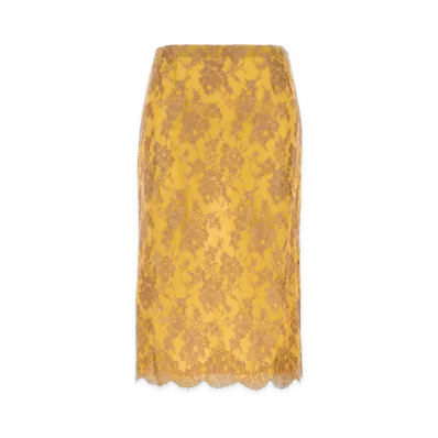 Saint Laurent Women's Lace Midi Skirt "Gold"