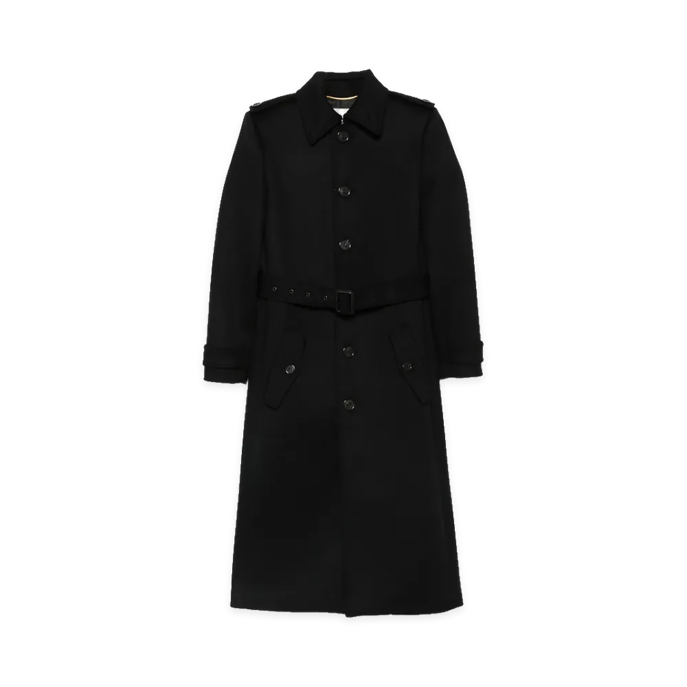 Saint Laurent Women's Wool Single Breasted Coat "Deep Black"