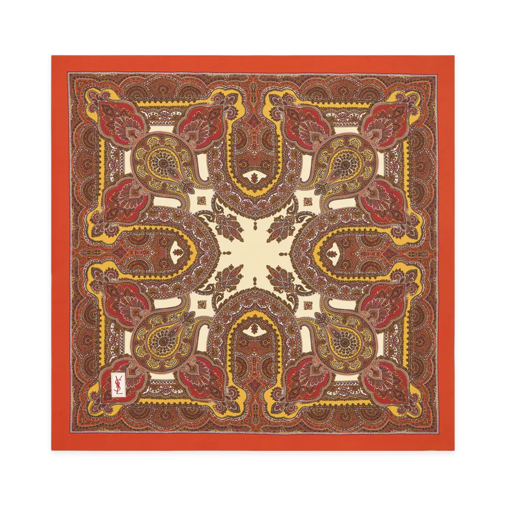 Saint Laurent Women's Sciarpa Quadrata in Twill Di Seta Motivo Paisley "Lacquer/Multicolor"