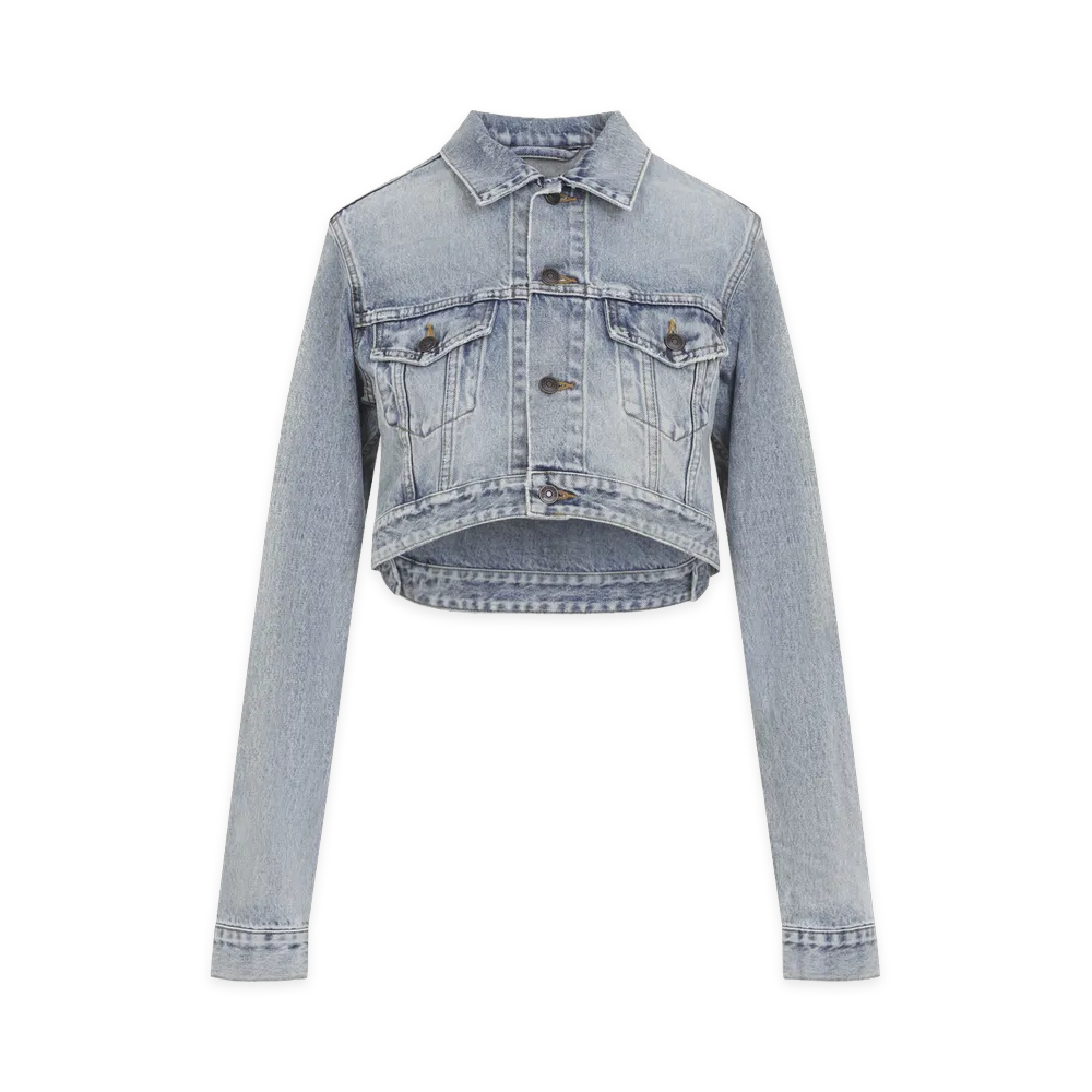 BALENCIAGA Women's Bleach Light Bleu Cropped Jacket "Blue"