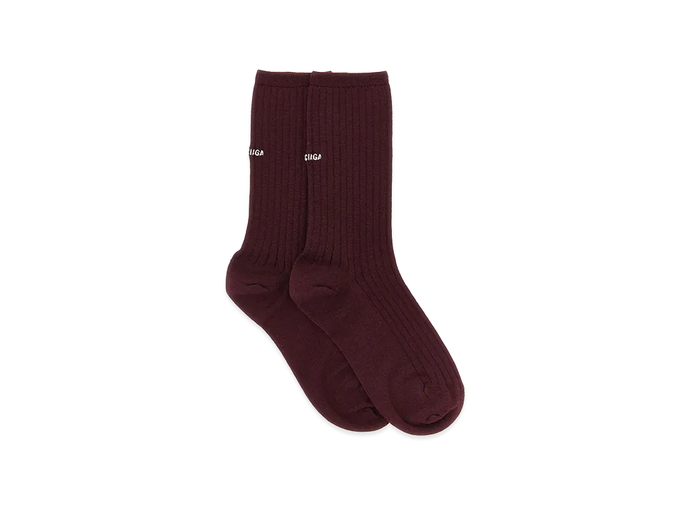 BALENCIAGA Women's Logo Embroidery Ribbed Tights "Bordeaux"