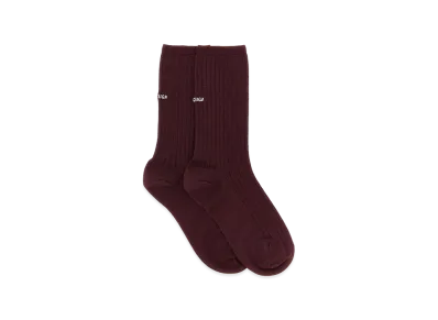 BALENCIAGA Women's Logo Embroidery Ribbed Tights "Bordeaux"