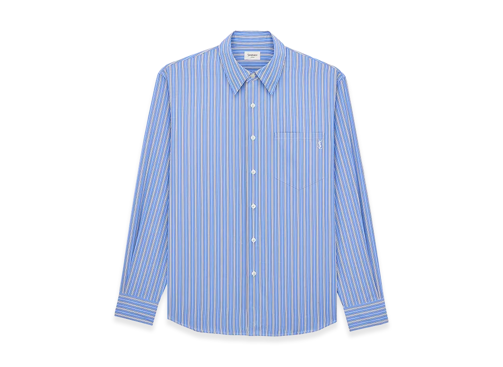 Saint Laurent Cassandre Shirt In Striped Cotton Poplin "Bleu"