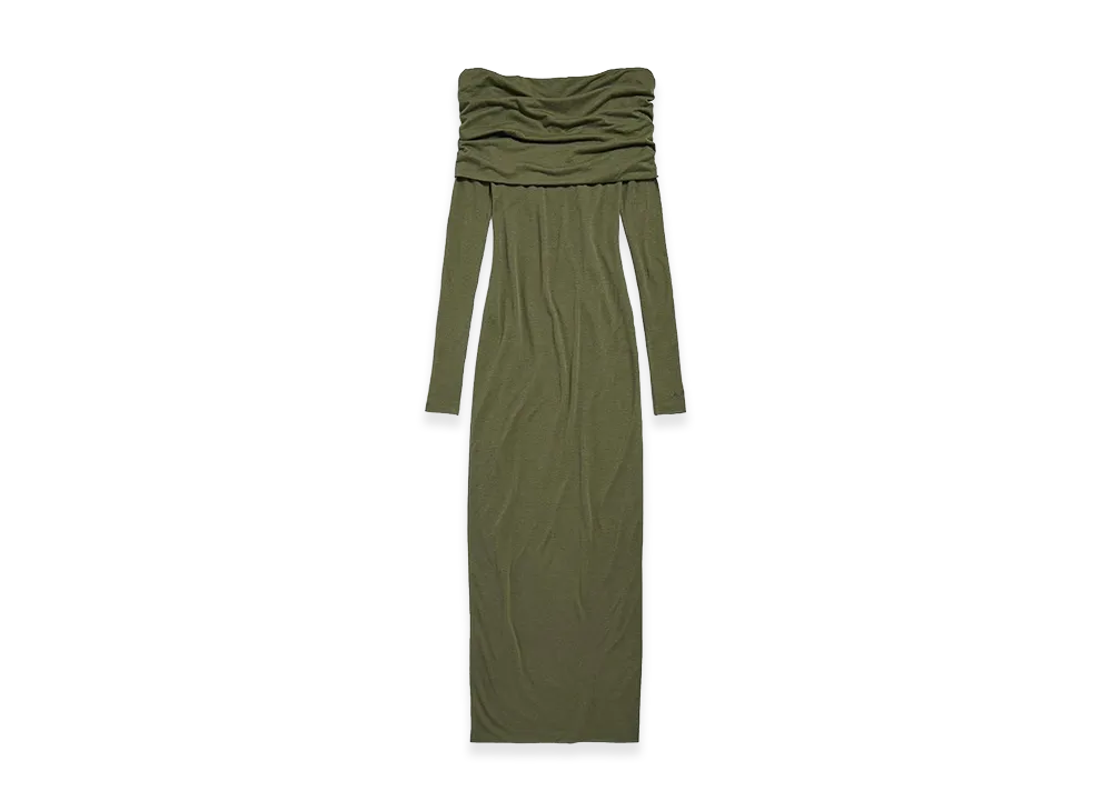 BALENCIAGA Women's Long Sleeve Off-Shoulder Dress "Green"