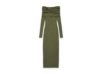 BALENCIAGA Women's Long Sleeve Off-Shoulder Dress "Green"